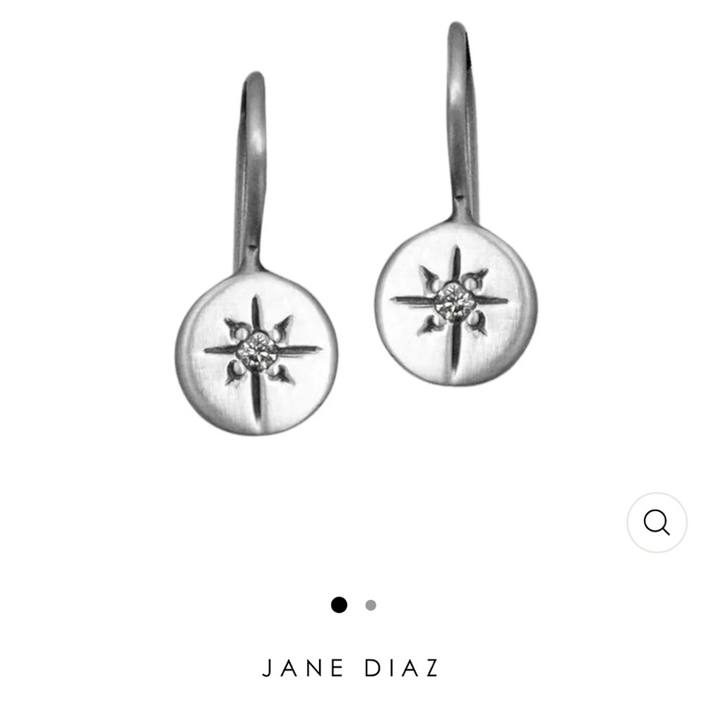 Jane Diaz star set diamond disc drop earrings in sterling silver